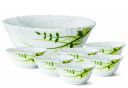 Larah by Borosil Green Herbs Glass Pudding Set, 7-Pieces, White...