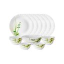 Larah by Borosil Green Herbs Opalware Dinner Set, 13 Pieces, White...