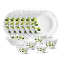 Larah by Borosil Green Leaves Silk Series Opalware Dinner Set, 19 Pieces, White...