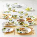 Larah by BOROSIL Green Leaves Silk Series Opalware Dinner Set, 47 Pieces, White...