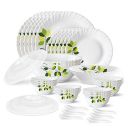 Larah by Borosil Green Leaves Silk Series Opalware Dinner Set | 35 Pieces for Family of 6 | Plates & Bowls | White...