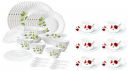 Larah by Borosil Green Leaves Silk Series Opalware Dinner Set, 35 Pieces, White & Red Carnation (LH) Cup and Saucer Set, 140ml, 12-Pieces, White, HT12CS14RCA1, HT12CS14RCA1...