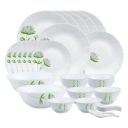 Larah by Borosil Green Lily Opalware Dinner Set, 35 Pcs, White