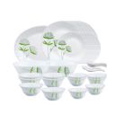 Larah by BOROSIL Green Lily Opalware Dinner Set, White - 33 Pieces...