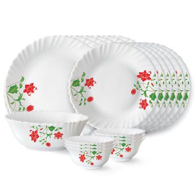 Larah By Borosil Hazel Opalware Dinner Set, 19 Pcs, White