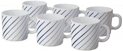 Larah by BOROSIL Indigo Ray Opalware Mug, Set of 6 Tea/Coffee Mugs, 180 ml Each