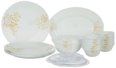 Larah by Borosil Ingot Fluted Series Opalware Dinner Set | 23 Pieces for Family of 6 | Microwave & Dishwasher Safe | Bone-Ash Free | Crockery Set for Dining & Gifting | Plates & Bowls | White