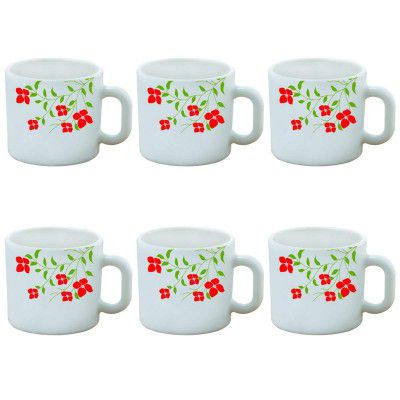 Larah by Borosil Janus Opalware Cup Set, 6-Pieces, White