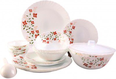 Larah by BOROSIL Janus Opalware Glass Dinner Set (White) - 25 Pieces