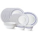 Larah by Borosil Jazzblue Fluted Series Opalware Dinner Set | 21 Pieces for Family of 6 | White...