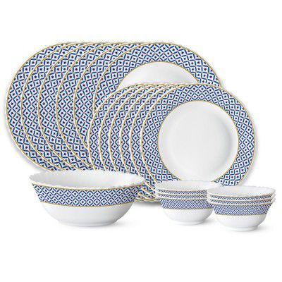Larah by Borosil Juliet Fluted Series Opalware Dinner Set | 19 Pieces for Family of 6 | White