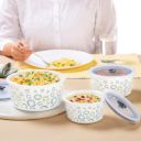 Larah by Borosil Jupiter Storage Bowls with Lids, 400 ml+800 ml+1.2 L, 3 Opal Glass Containers with Lid, Airtight Container Set for Kitchen, Microwave and Dishwasher Safe Kitchen Containers...