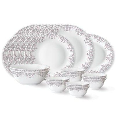 Larah by Borosil Lark Fluted Series Opalware Dinner Set | 27 Pieces for Family of 6 | Microwave & Dishwasher Safe | Bone-Ash Free | Crockery Set for Dining & Gifting | Plates & Bowls | White