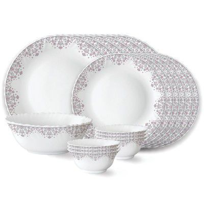 Larah by Borosil Lark Fluted Series Opalware Dinner Set | 19 Pieces for Family of 6