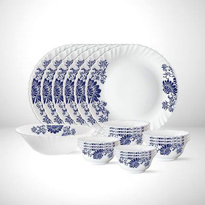 Larah by Borosil Leona Silk Series Opalware Dinner Set | 19 Pieces for Family of 6 | Microwave & Dishwasher Safe | Bone-Ash Free | Crockery Set for Dining & Gifting | Plates & Bowls | White