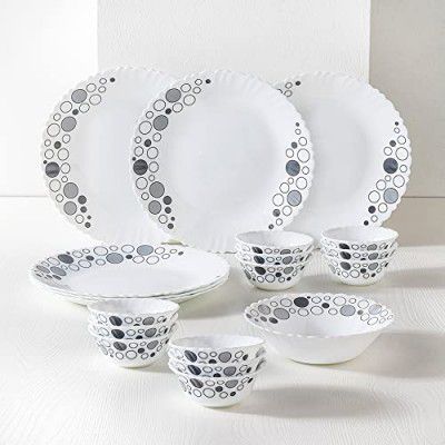 Larah by Borosil Luna Silk Series Opalware Dinner Set | 19 Pieces for Family of 6