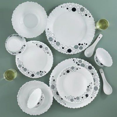 Larah by Borosil Luna Silk Series Opalware Dinner Set | 35 Pieces for Family of 6
