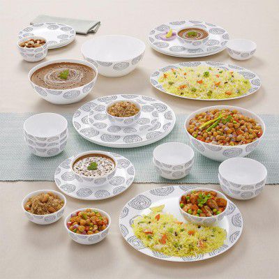Larah By Borosil Moon Moonbeam Dinner Set - 36 Pcs, White