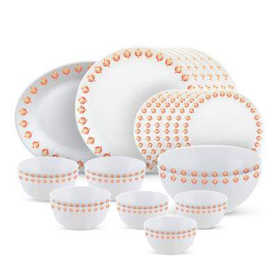 Larah by Borosil - Moon Series, Gardenia 27 Pieces Opalware Dinner Set, White