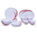 Larah by BOROSIL - Moon Series, Red Stella 27 Pieces Opalware Floral Dinner Set, White...