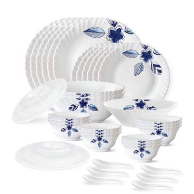 Larah by Borosil Morning Glory Silk Series Opalware Dinner Set 35 Pieces