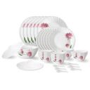 Larah by Borosil Nargis Fluted Series Opalware Dinner Set | 40 Pieces for Family of 6 | White...