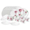 Larah by Borosil Nargis Fluted Series Opalware Dinner Set | 33 Pieces for Family of 6 | Microwave & Dishwasher Safe | Bone-Ash Free | Crockery Set for Dining & Gifting | Plates & Bowls | White...