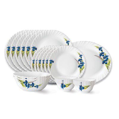 Larah by Borosil Nina Fluted Series Opalware Dinner Set | 21 Pieces for Family of 6