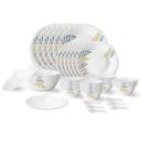Larah by Borosil Niva Fluted Series Opalware Dinner Set | 40 Pieces for Family of 6 | White...