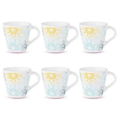 Larah by Borosil Novelty Series Maya Opalware Mug, Set of 6 Tea/Coffee Mugs, 110 ml Each, White