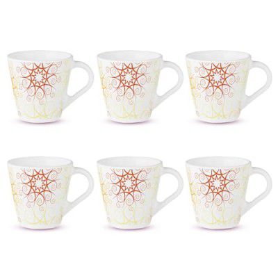 Larah by Borosil Novelty Series Zoya Opalware Mug, Set of 6 Tea/Coffee Mugs, 110 ml Each, Microwave & Dishwasher Safe, Bone-Ash Free, Crockery Set Ideal for Daily Use & Gifting, White