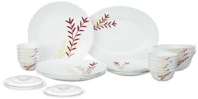 Larah by Borosil Oak Fluted Series Opalware Dinner Set | 31 Pieces for Family of 6 | Microwave & Dishwasher Safe | Bone-Ash Free | Crockery Set for Dining & Gifting | Plates & Bowls | White