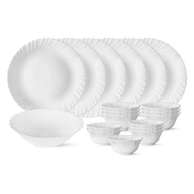 Larah by BOROSIL Opalware Dinner Set - 19 Pieces, White