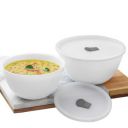 Larah by Borosil Opalware Serving Bowl Set with Lid | 2 Pieces (1000 ml + 1500 ml)...