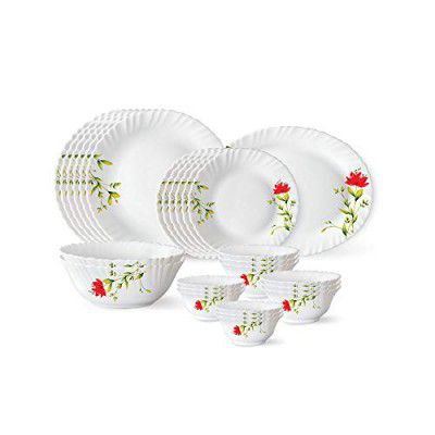 Larah By Borosil Oriental Opalware Dinner Set, 27 Pcs, White