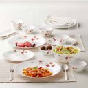 Larah by Borosil Pack of 13 Opalware ROSALIE Dinner Set (White, Red, Microwave Safe)...