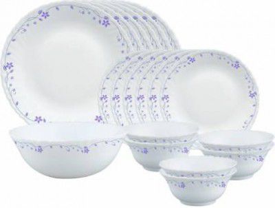 Larah by Borosil Pack of 19 Opalware Flora Dinner Set