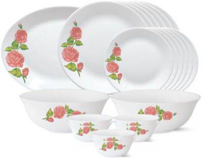 Larah by Borosil Pack of 21 Opalware Rose Gold Dinner Set