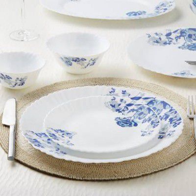 Larah by Borosil Pack of 33 Opalware Blue Cascade Dinner Set