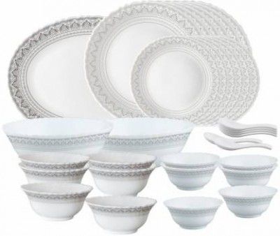 Larah by Borosil Pack of 33 Opalware Classic Dinner Set