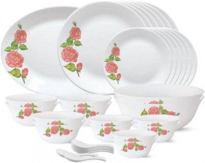 Larah by Borosil Pack of 33 Opalware Rose Gold Dinner Set