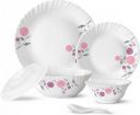Larah by Borosil Pack of 34 Opalware Galaxy Dahlia Crockey Gifting, Plate & Bowl Dinner Set  (White, Pink, Microwave Safe)...