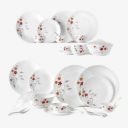 Larah by Borosil Pack of 34 Opalware Galaxy Rosalie Crockey Set for Dining & Gifting, Plate & Bowl Dinner Set  (White, Red, Microwave Safe)...
