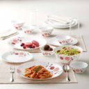 Larah by Borosil Pack of 44 Opalware Dahlia Galaxy Crockery Set for Dining & Gifting, Plate & Bowl Dinner Set  (White, Pink, Microwave Safe)...