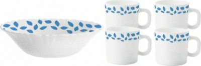 Larah by Borosil Pack of 5 Opalware Blue Leaves Dinner Set