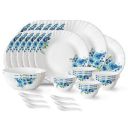 Larah by Borosil Pansy Fluted Series Opalware Dinner Set | 33 Pieces for Family of 6 | Plates & Bowls | White...