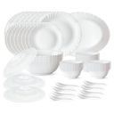 Larah by Borosil Plain White Silk Series Opalware Dinner Set | 47 Pieces...