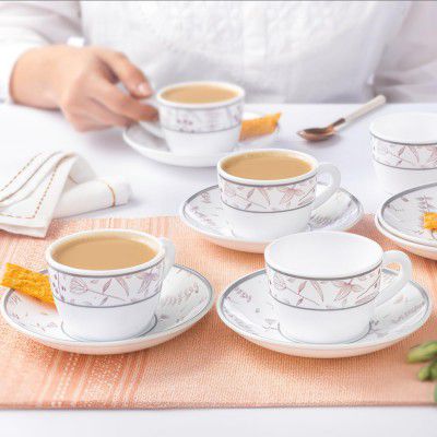 Larah by BOROSIL Premia Series Grandeur 12pc Opalware Tea/Coffee Cup & Saucer Set