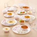 Larah by Borosil Red Bud Silk Series Opalware Dinner Set | 35 Pieces for Family of 6...