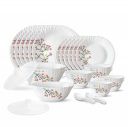 Larah by Borosil Red Bud Silk Series Opalware Dinner Set | 35 Pieces for Family of 6...
